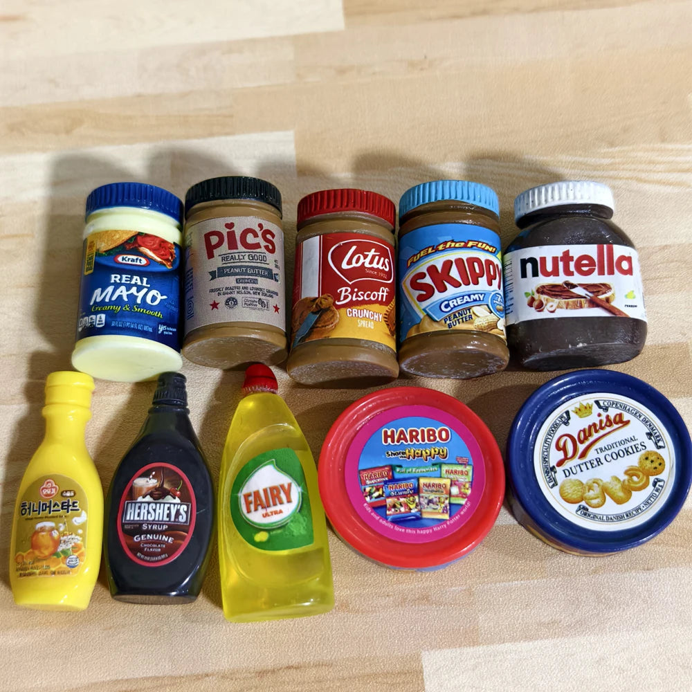 10PCS 1/6 Scale Miniature Dollhouse Cute Sauce Jam/ Cookies /Snacks Daily Necessities Model Toys for OB11 BJD Doll Accessories