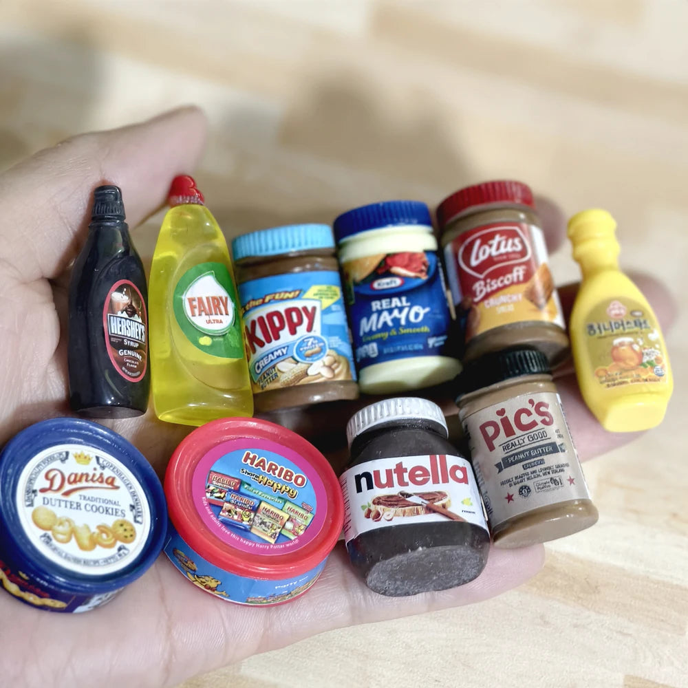 10PCS 1/6 Scale Miniature Dollhouse Cute Sauce Jam/ Cookies /Snacks Daily Necessities Model Toys for OB11 BJD Doll Accessories
