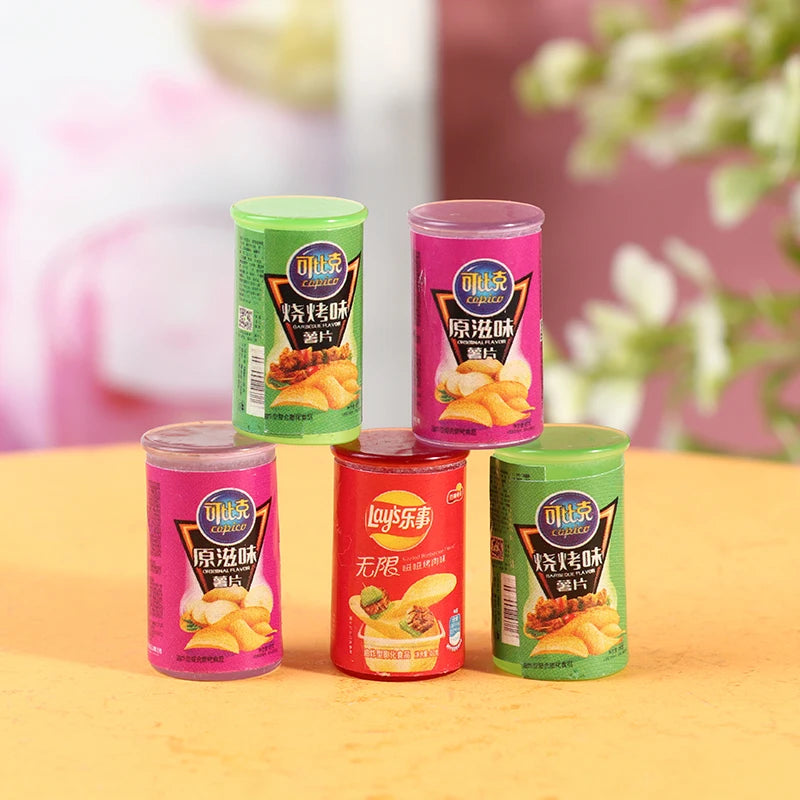 1set 1:12 Dollhouse Miniature Food Potato Chips BottlesMini Simulation Potato Chips Bottle Dolls Kitchen Food Toys