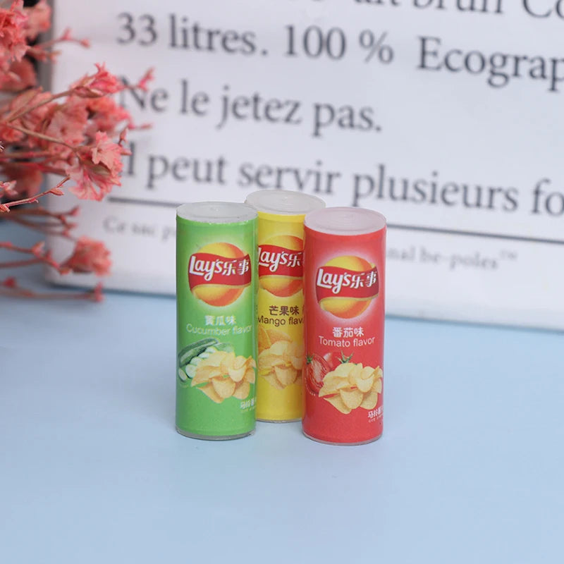 1set 1:12 Dollhouse Miniature Food Potato Chips BottlesMini Simulation Potato Chips Bottle Dolls Kitchen Food Toys