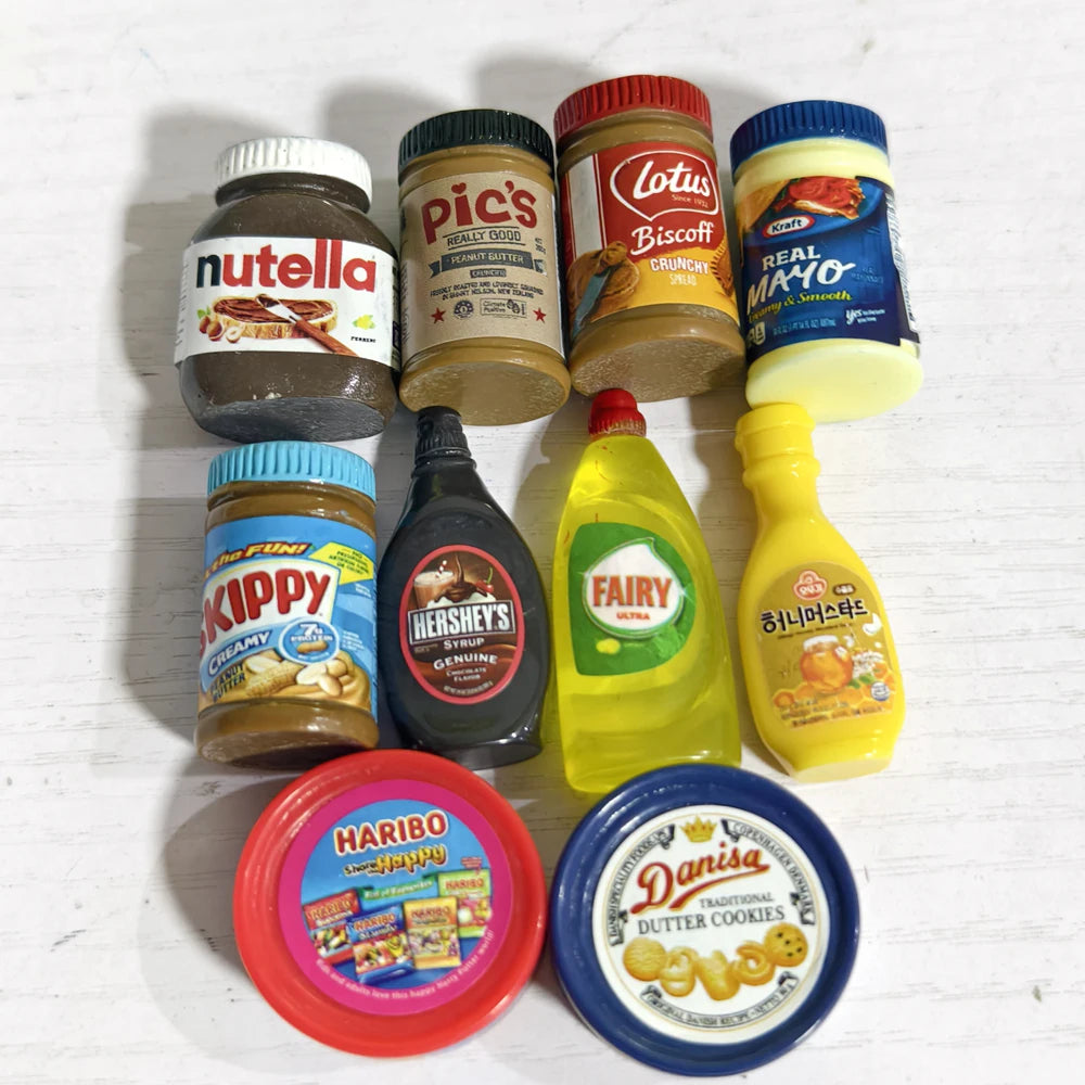 10PCS 1/6 Scale Miniature Dollhouse Cute Sauce Jam/ Cookies /Snacks Daily Necessities Model Toys for OB11 BJD Doll Accessories