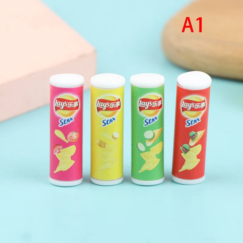 1set 1:12 Dollhouse Miniature Food Potato Chips BottlesMini Simulation Potato Chips Bottle Dolls Kitchen Food Toys